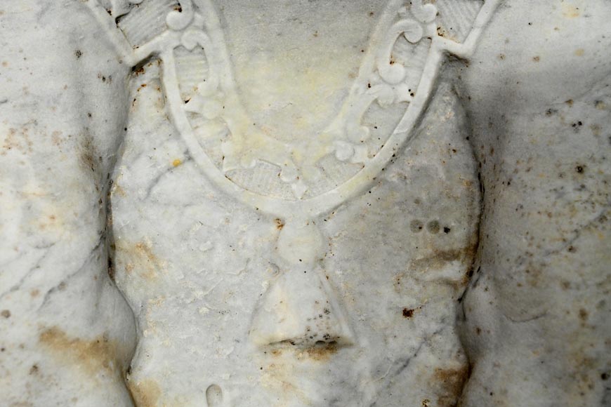 Pair of carved Carrara marble sphinxes-8