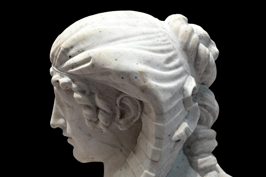 Pair of carved Carrara marble sphinxes-9