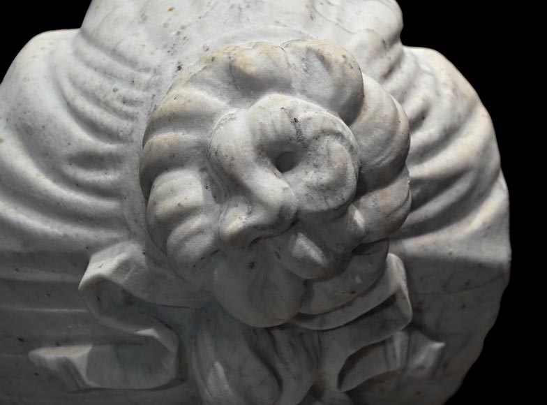 Pair of carved Carrara marble sphinxes-10