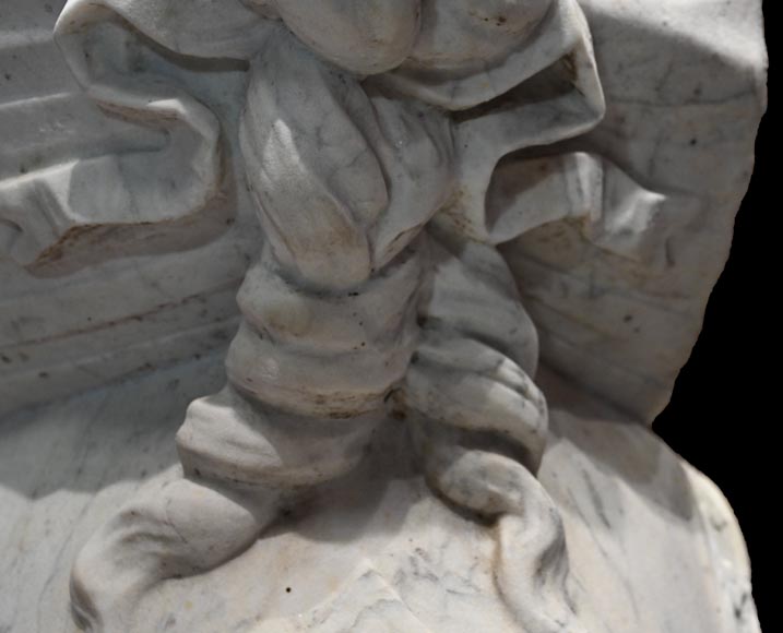 Pair of carved Carrara marble sphinxes-11