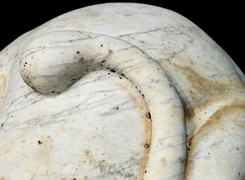Pair of carved Carrara marble sphinxes-13