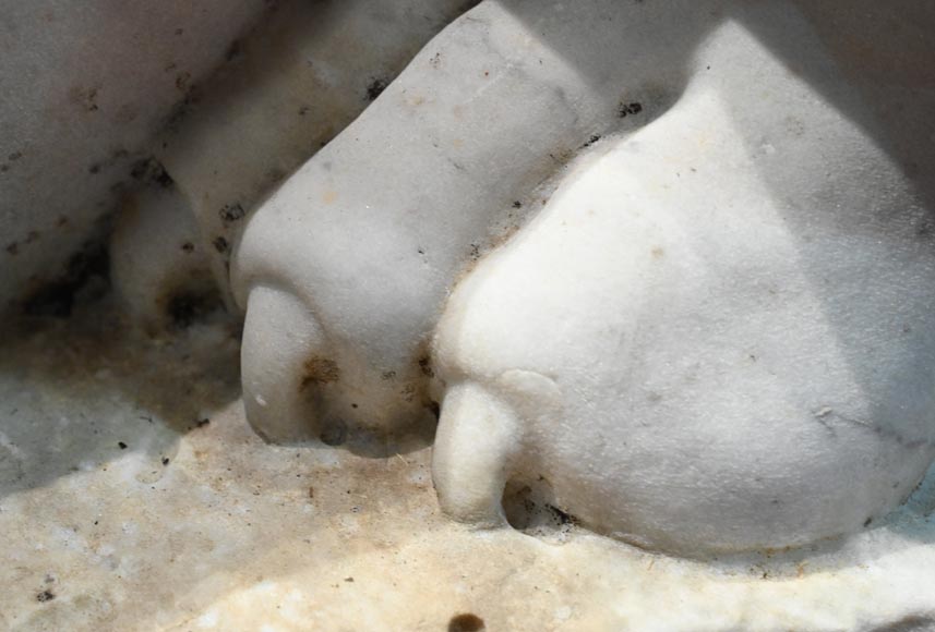 Pair of carved Carrara marble sphinxes-14