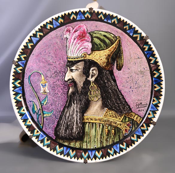 Balleroy & Co. (porcelain) Joseph Albert Ponsin (painter), Pair of Decorative Plates Adorned with Portraits of an Assyrian Man and Woman-1