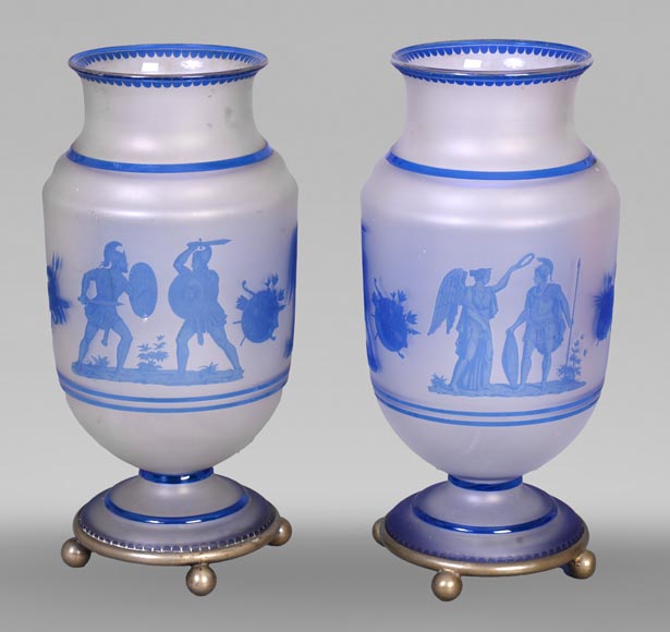 Jacques Louis KESSLER, pair of vases engraved with Greek Revival decor using the “Kessler” process, Mid-19th century-0