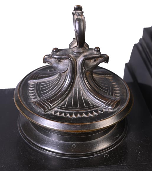 Egyptomania inkstand in fine black marble and bronze-11