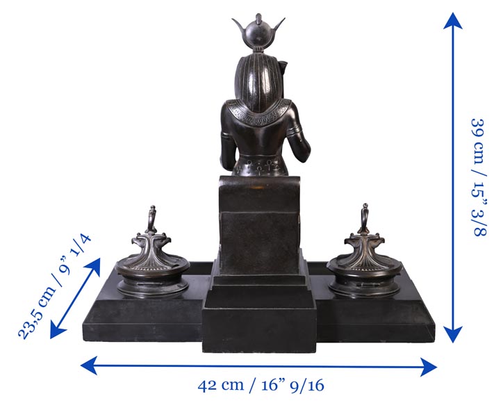 Egyptomania inkstand in fine black marble and bronze-14