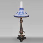 Napoleon III period lamp with engraved glass shade in Greek Revival style