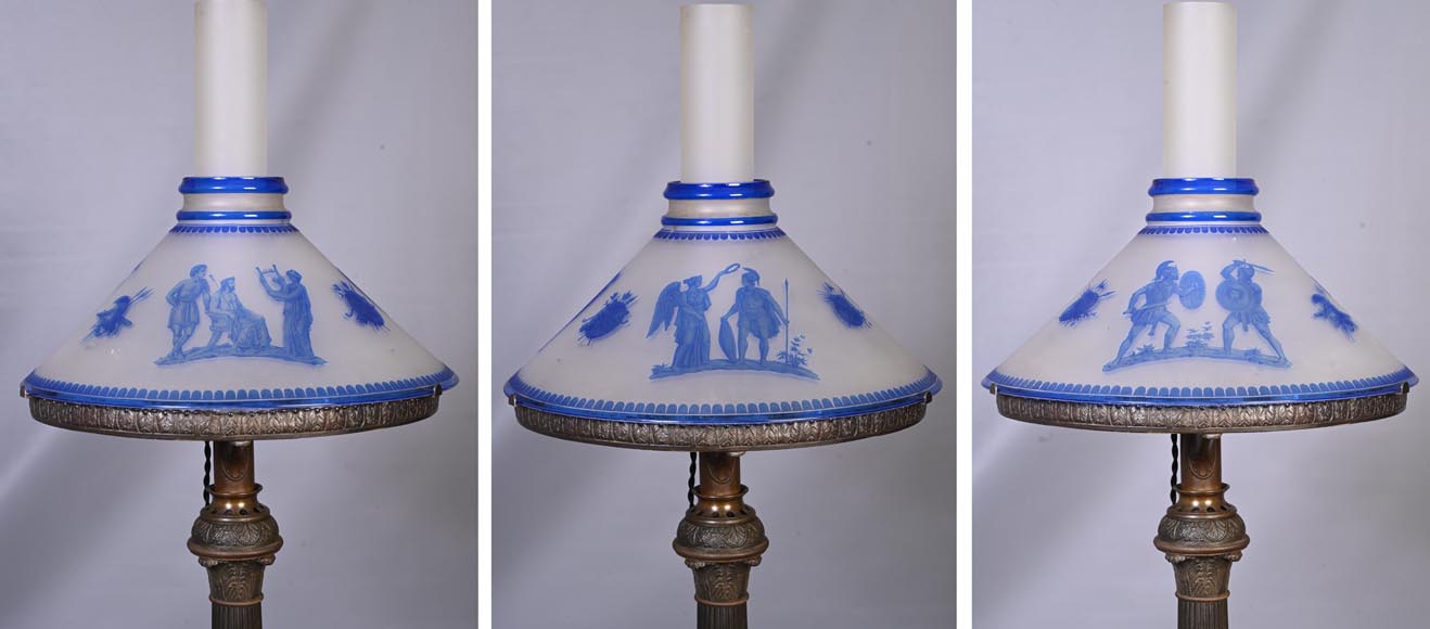 Napoleon III period lamp with engraved glass shade in Greek Revival style-3