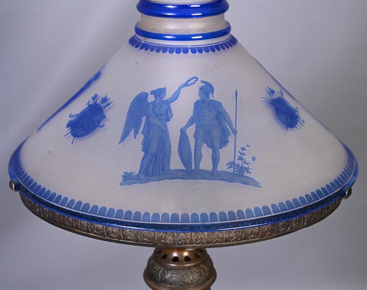 Napoleon III period lamp with engraved glass shade in Greek Revival style-4