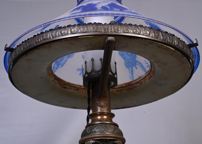 Napoleon III period lamp with engraved glass shade in Greek Revival style-6