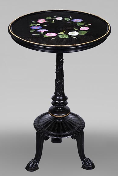 Napoleon III Style Gueridon by Julien-Nicolas RIVART – Floral Marquetry on Marble Top-0