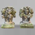 Pair of stone flower baskets