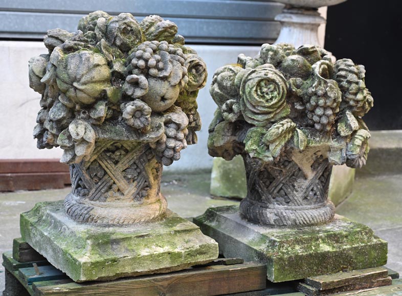 Pair of stone flower baskets-1