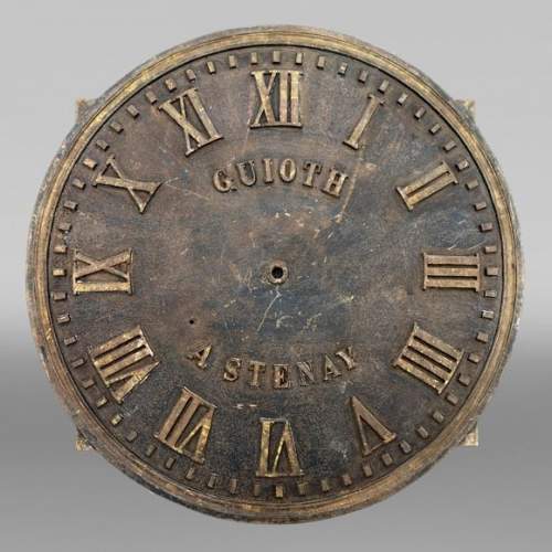 Large cast iron public clock face, with raised Roman numerals, signed 