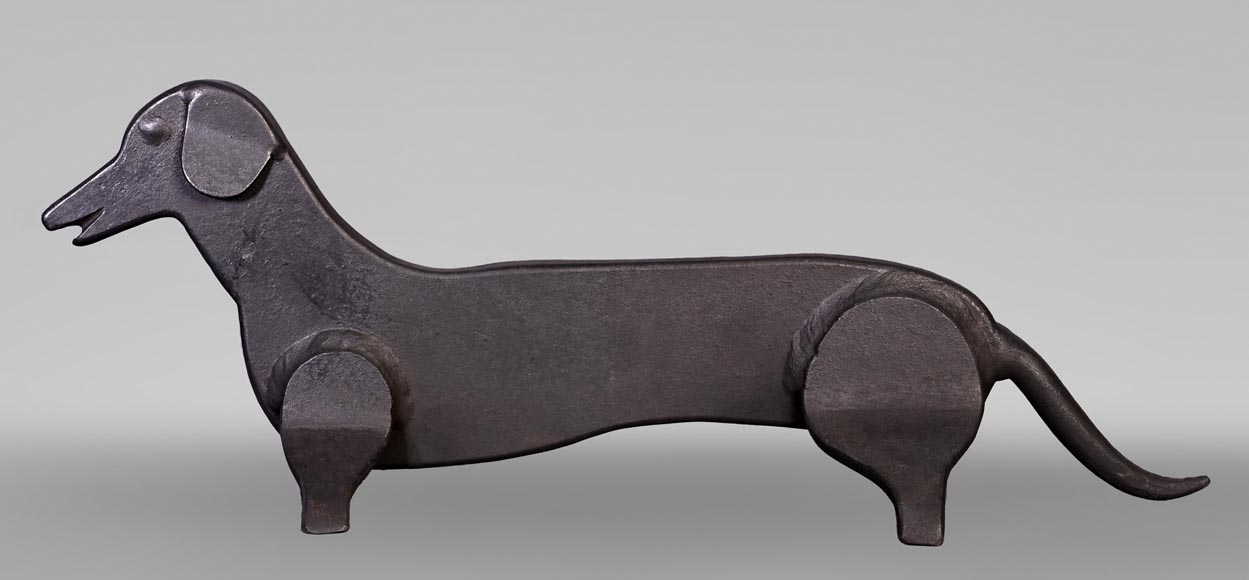 Pair of Wrought Iron Dachshund Andirons-2