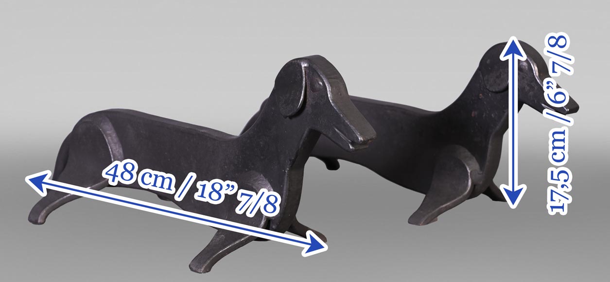 Pair of Wrought Iron Dachshund Andirons-5