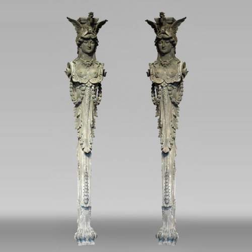 J. SERRE, Pair of bronze caryatids representing Bellona
