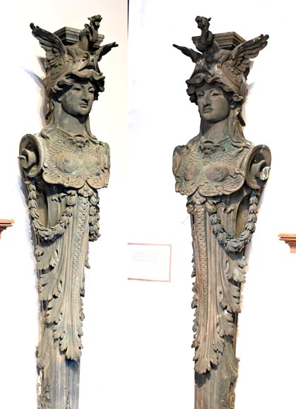 J. SERRE, Pair of bronze caryatids representing Bellona-1