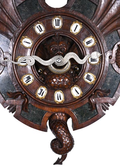 Japonist Wall Clock in Carved Wood and Hardstone – 19th Century-1