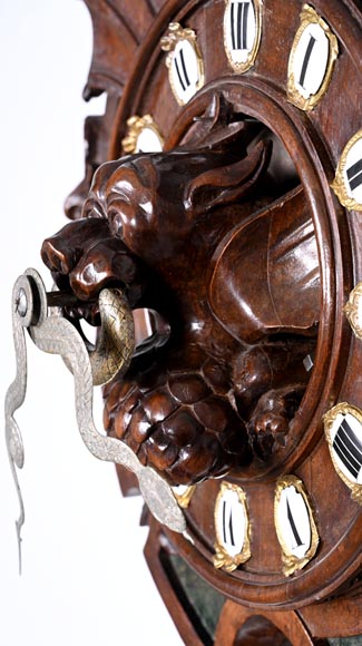 Japonist Wall Clock in Carved Wood and Hardstone – 19th Century-4
