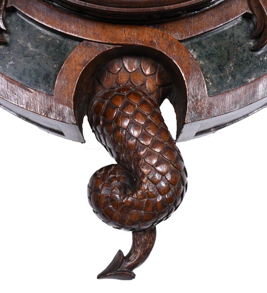 Japonist Wall Clock in Carved Wood and Hardstone – 19th Century-6