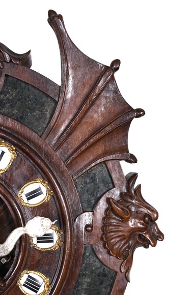 Japonist Wall Clock in Carved Wood and Hardstone – 19th Century-8