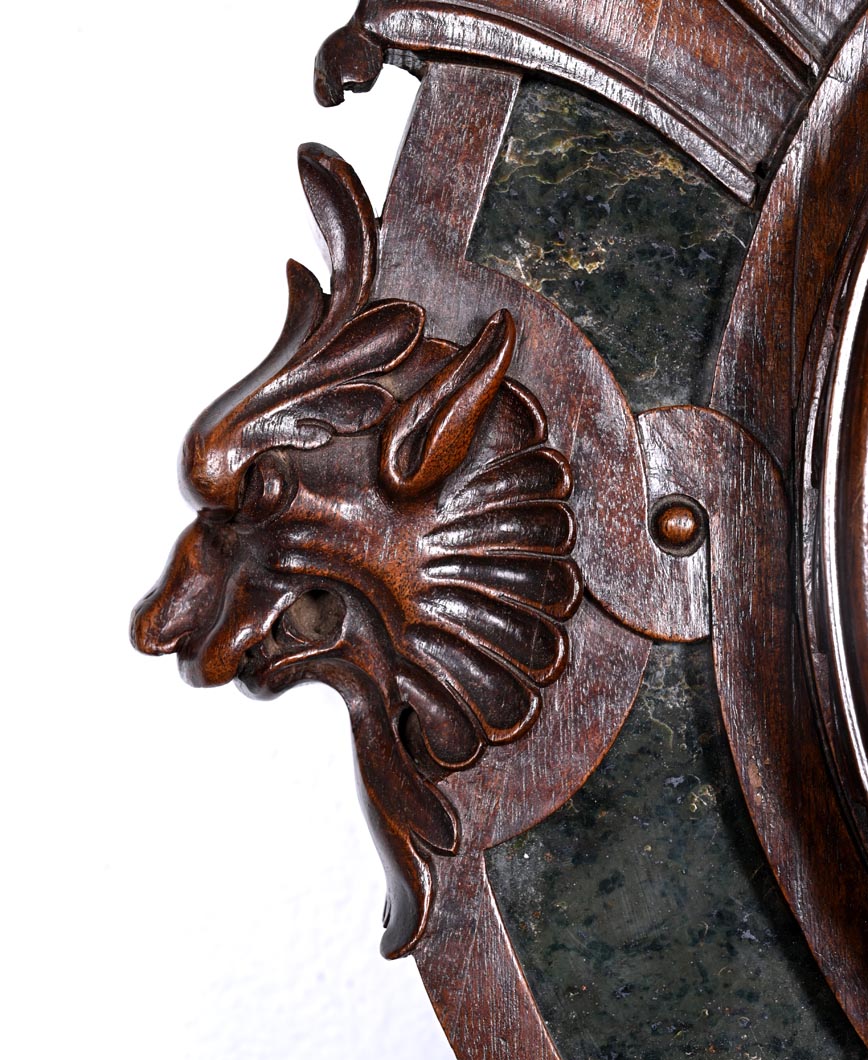 Japonist Wall Clock in Carved Wood and Hardstone – 19th Century-10
