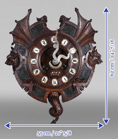 Japonist Wall Clock in Carved Wood and Hardstone – 19th Century-12
