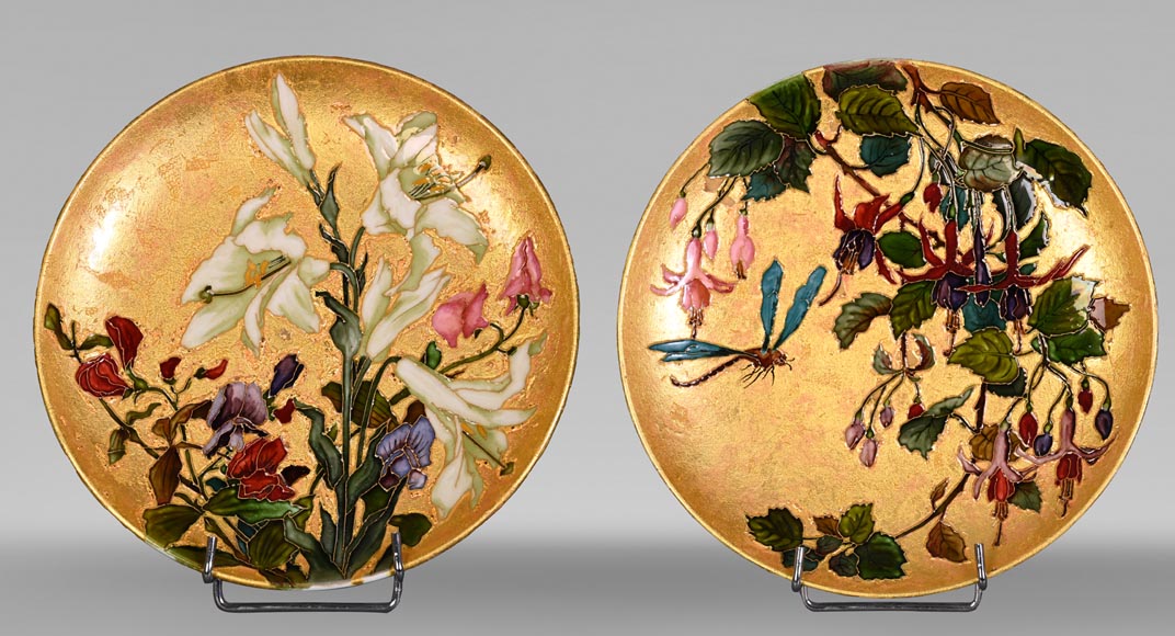 Félix Optat MILET, Large enamelled dish on a gold background, 19th century-0