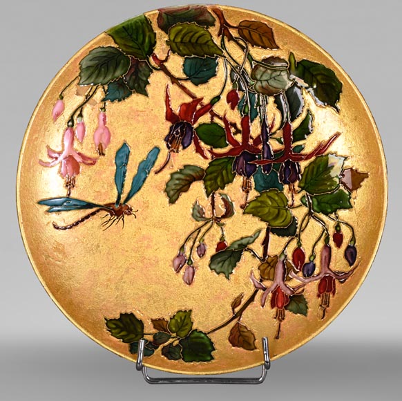 Félix Optat MILET, Large enamelled dish on a gold background, 19th century-2