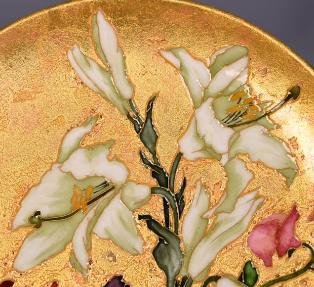 Félix Optat MILET, Large enamelled dish on a gold background, 19th century-3
