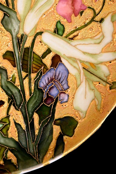 Félix Optat MILET, Large enamelled dish on a gold background, 19th century-5