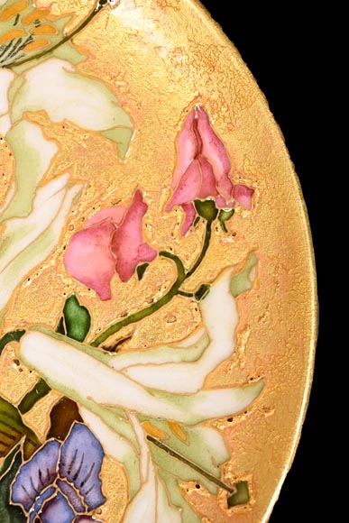 Félix Optat MILET, Large enamelled dish on a gold background, 19th century-6