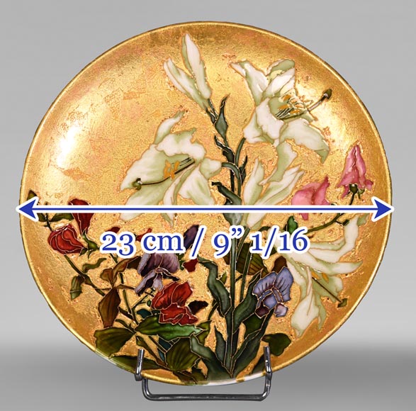 Félix Optat MILET, Large enamelled dish on a gold background, 19th century-17