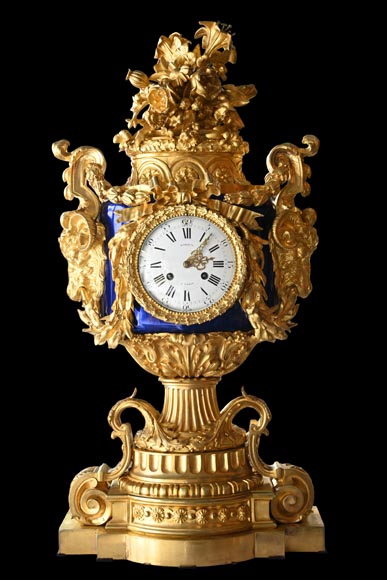 MARQUIS Louis-Auguste, Louis XVI Style Gilt Bronze and Scagliola Clock Set-1