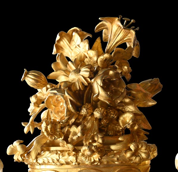 MARQUIS Louis-Auguste, Louis XVI Style Gilt Bronze and Scagliola Clock Set-2