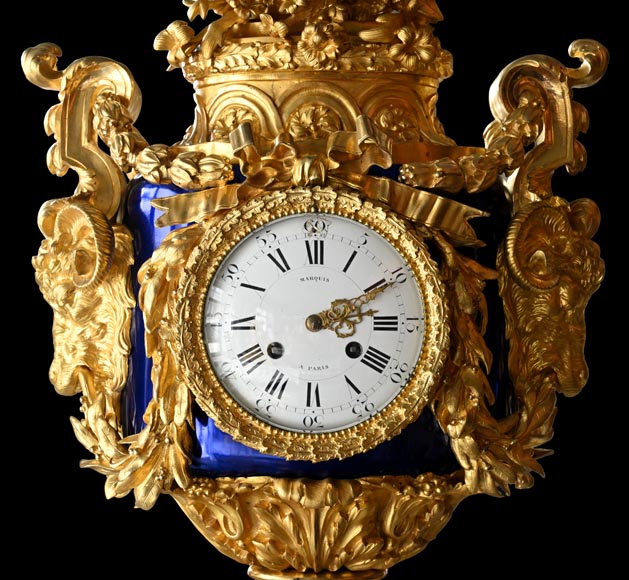 MARQUIS Louis-Auguste, Louis XVI Style Gilt Bronze and Scagliola Clock Set-6