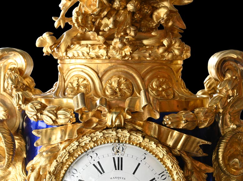 MARQUIS Louis-Auguste, Louis XVI Style Gilt Bronze and Scagliola Clock Set-9
