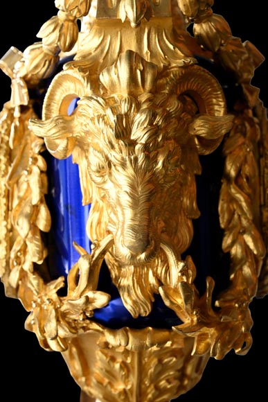 MARQUIS Louis-Auguste, Louis XVI Style Gilt Bronze and Scagliola Clock Set-14
