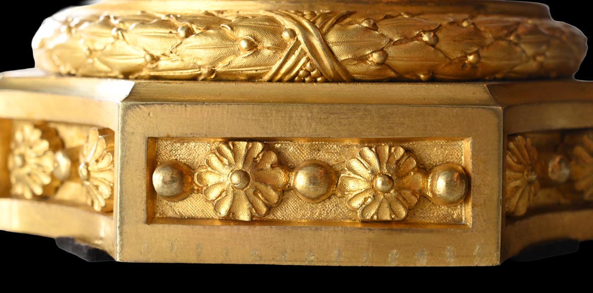 MARQUIS Louis-Auguste, Louis XVI Style Gilt Bronze and Scagliola Clock Set-26