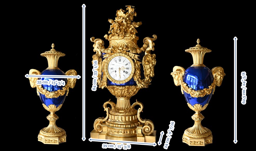 MARQUIS Louis-Auguste, Louis XVI Style Gilt Bronze and Scagliola Clock Set-27