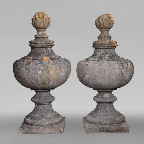 Pair of Stone Flame Urns