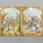 FAÏENCERIE DE SARREGUEMINES, Two Ceramic Panels of Parisian Scenes, from 1881