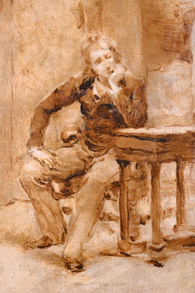 GEORGES MOREAU DE TOURS – The Painter and His Muse, signed grisaille painting-4