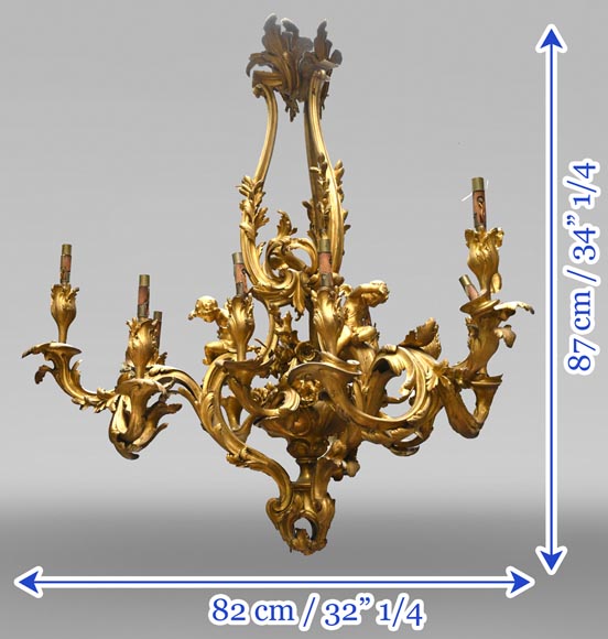 CAFFIERI (after). Exceptional Louis XV style bronze chandelier-12