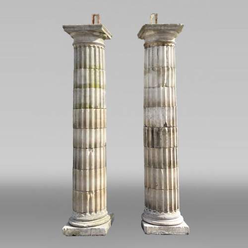 Pair of Fluted Stone Columns – Doric Style, Late 18th Century