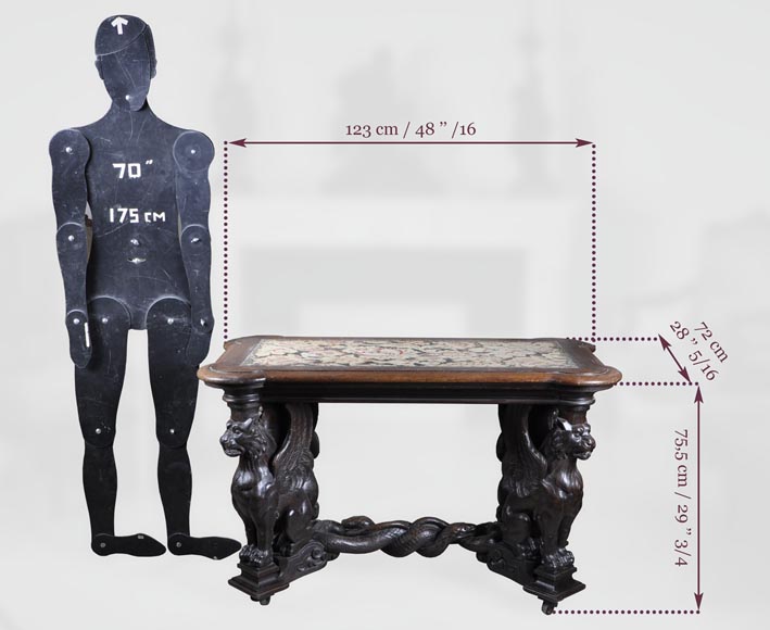 Sphinx Table in oak, Napoleon III style-9