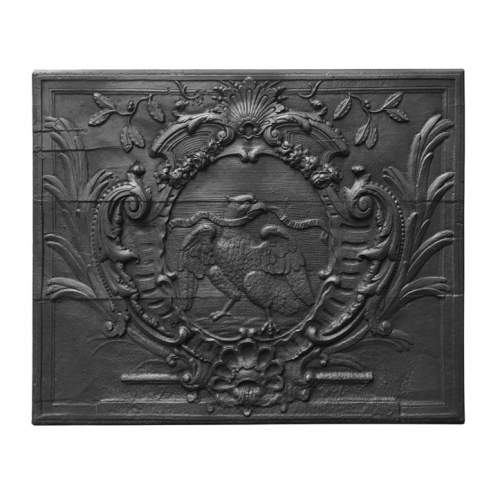  Louis XV period fireplace plaque, decorated with an eagle holding a motto