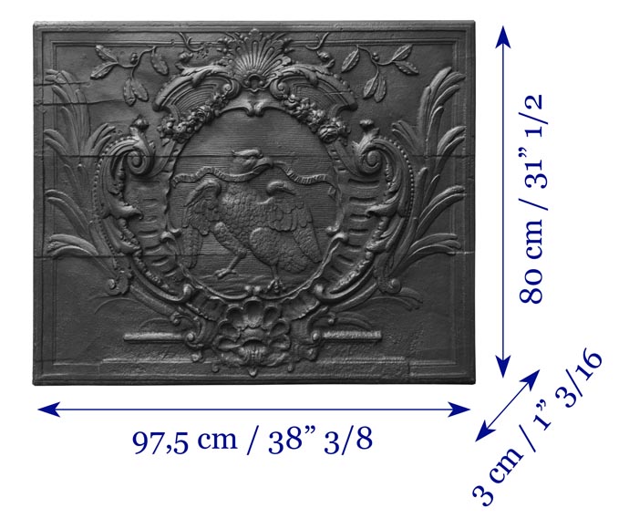  Louis XV period fireplace plaque, decorated with an eagle holding a motto-7