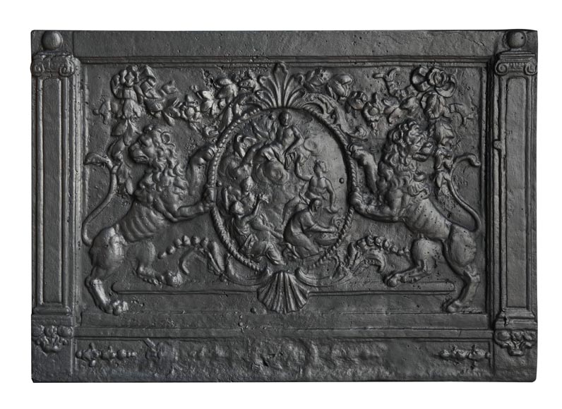 Fireplace plaque decorated with lions and pilasters Fireplace plaque decorated with lions and pilasters-0